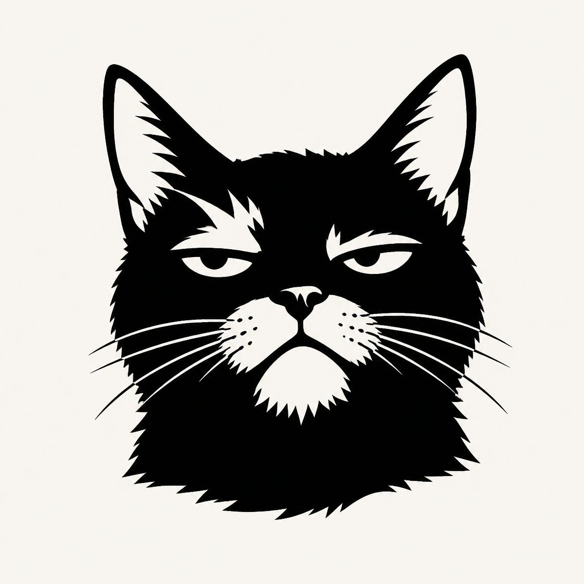 Black and white screenprint illustration of an unimpressed cat